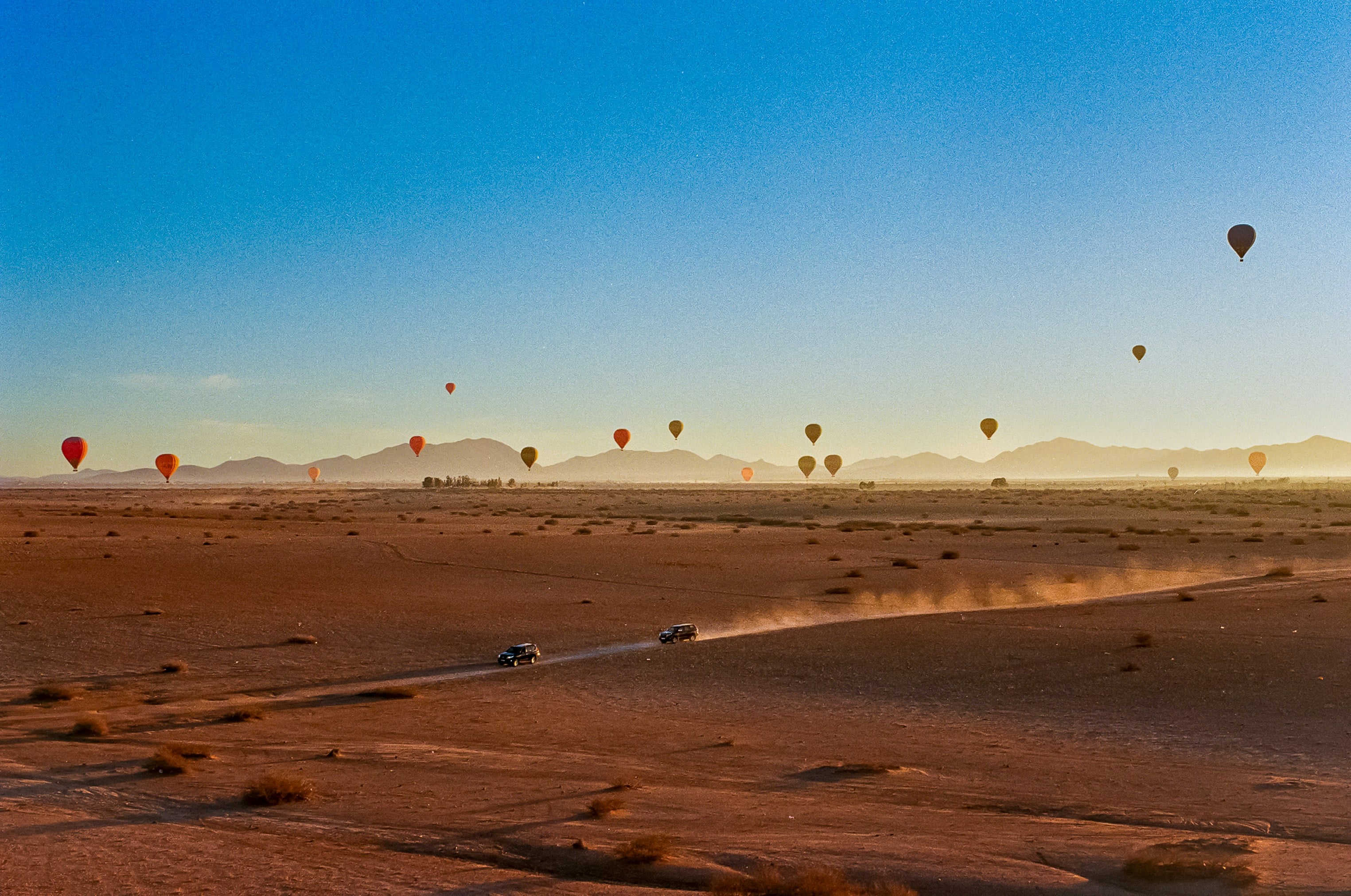 The stone desert of Agafay, the Atlas on the horizon