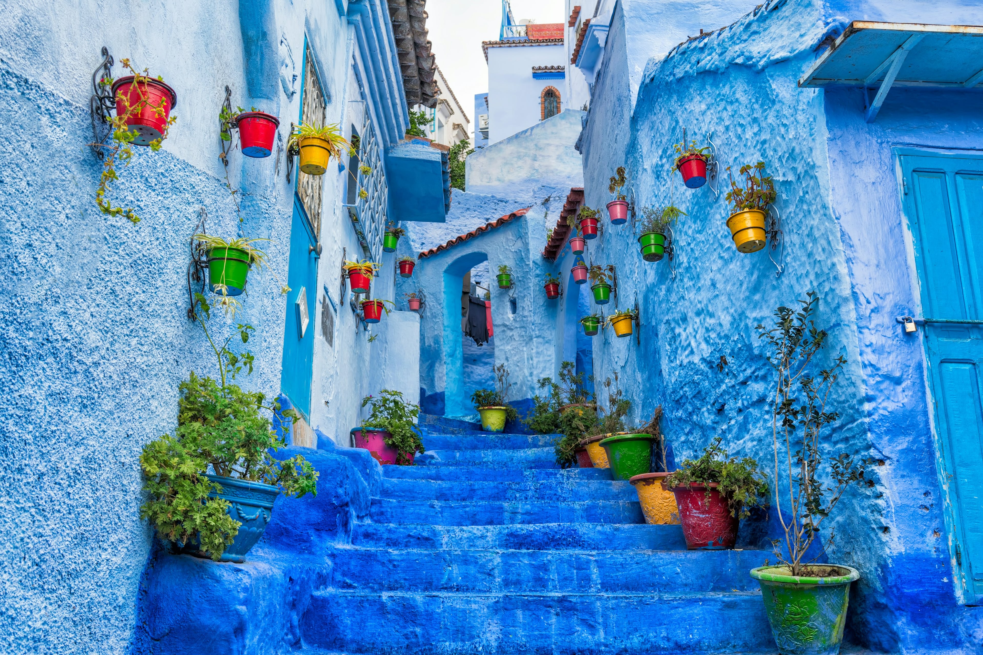 A quiet blue street in the Chefchaouen medina